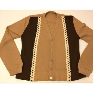 Vintage 70s Men's Cardigan Sweater Color Block Eclectic Grandpa Rockabilly (T5)